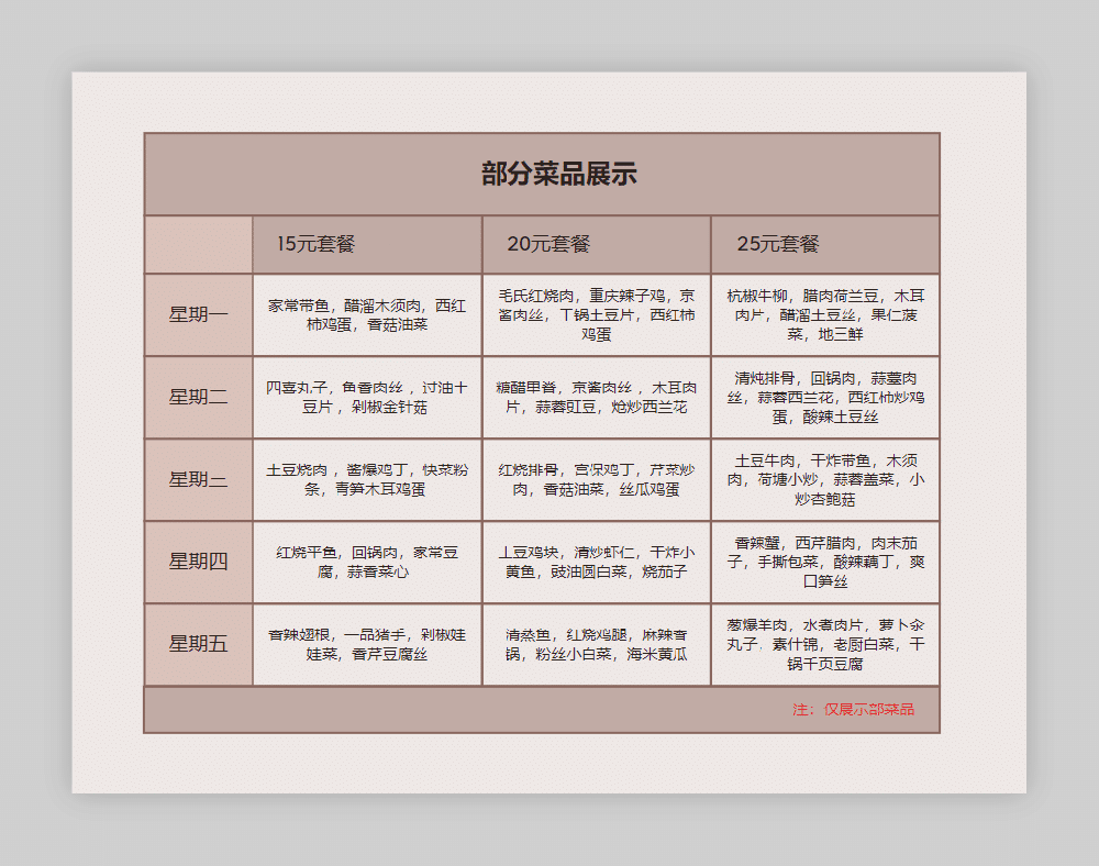  快餐配送菜譜圖片，菜單